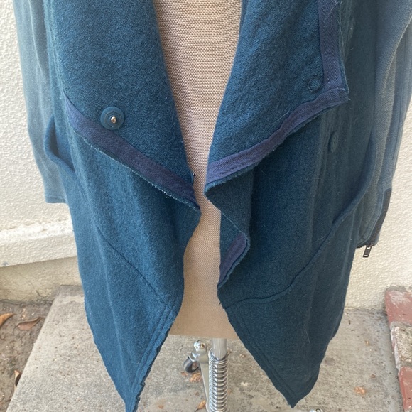 Free People teal wool blended waterfall wrap hoodie zippered front chic jacket - Picture 4 of 16